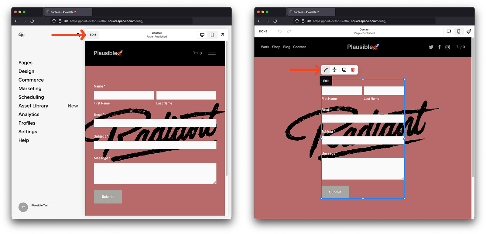 Edit the form in Squarespace
