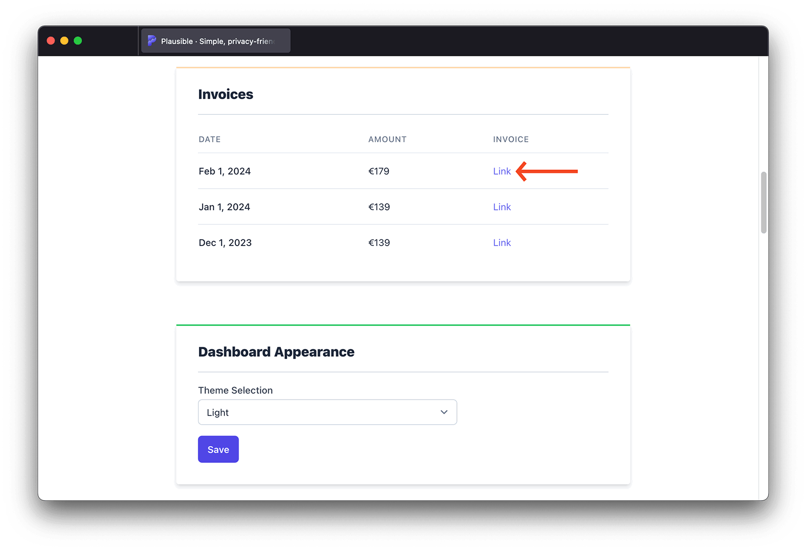 Download your invoices | Plausible docs