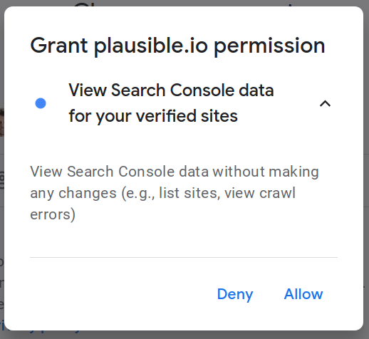 Grant Plausible Analytics a permission to view your Search Console website data
