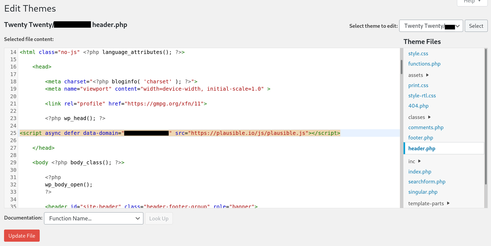 Modify your header.php file