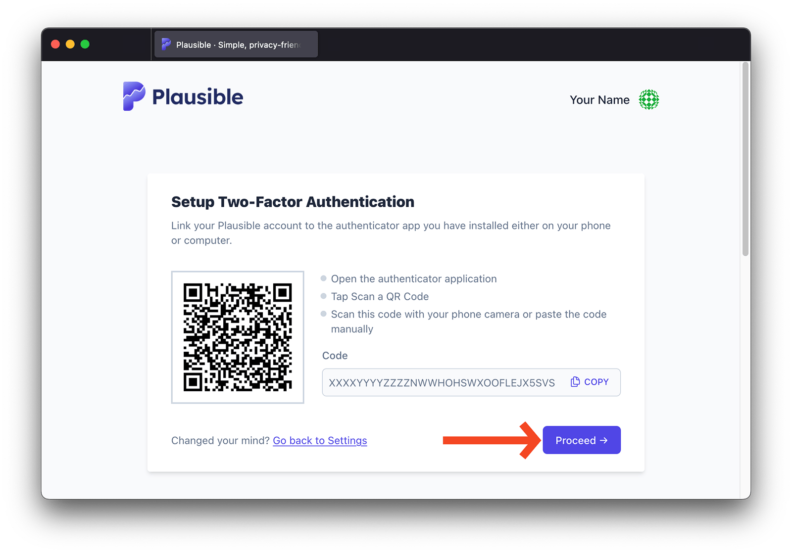 Scan QR to enable 2FA