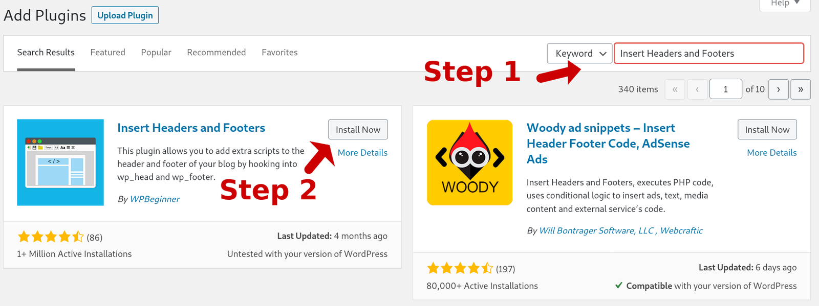 Search and install the official Plausible Analytics WordPress plugin